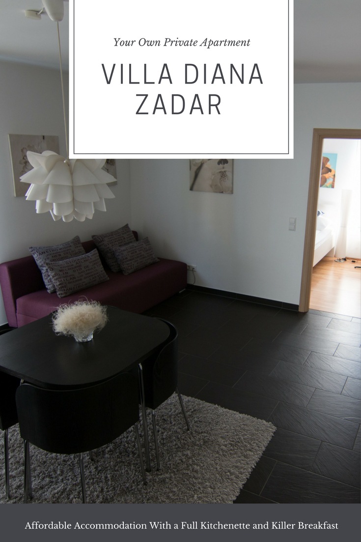 Villa Diana Zadar in text over couch and table