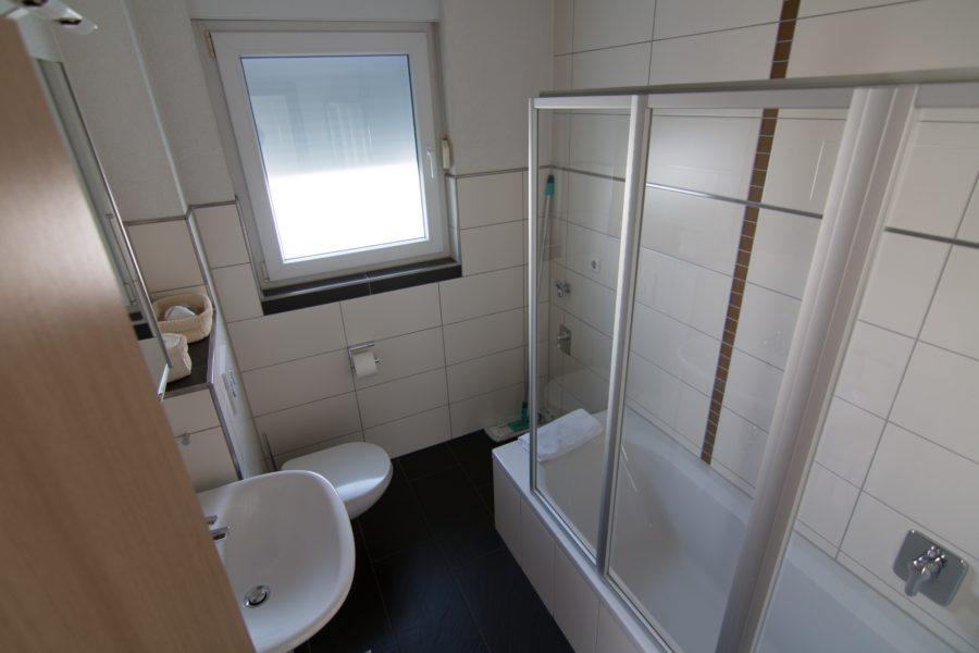 European style bathroom with tub, shower, toilet and window