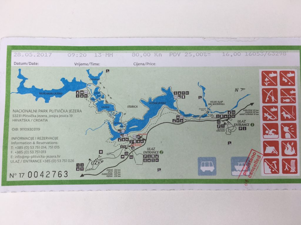 ticket, national park, map, Plitvice Lakes Guide, Croatia, arboursabroad