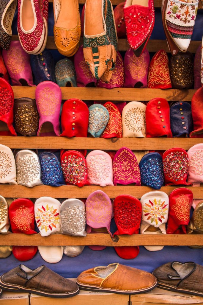 leather shoes, colored leather, leather shoe shop, Marrakech souk, arboursabroad, Morocco Travel Guide