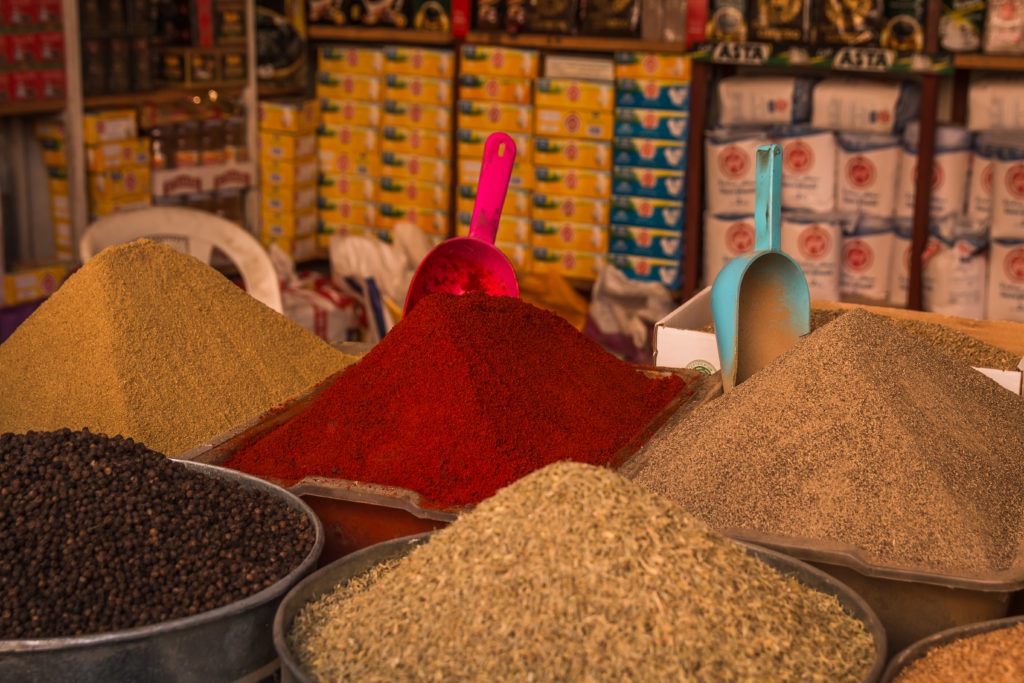 spices, spice with scooper, Marrakech, souks, arboursabroad, Moroccan Spice