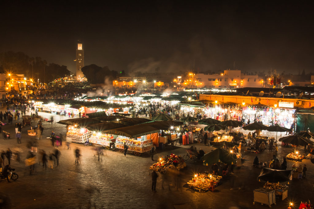Jemaa El Fna, night photo, Marrakech, Mosque, arboursabroad, Moroccan market
