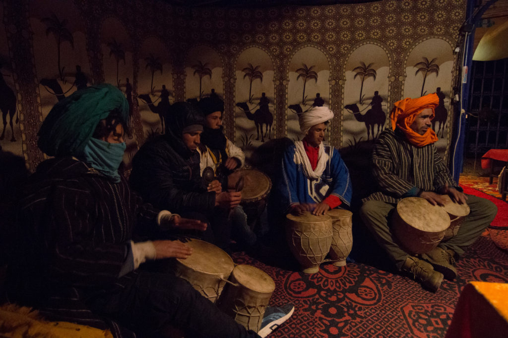 Berber music, jambe , berber men, camel trek camp, arboursabroad