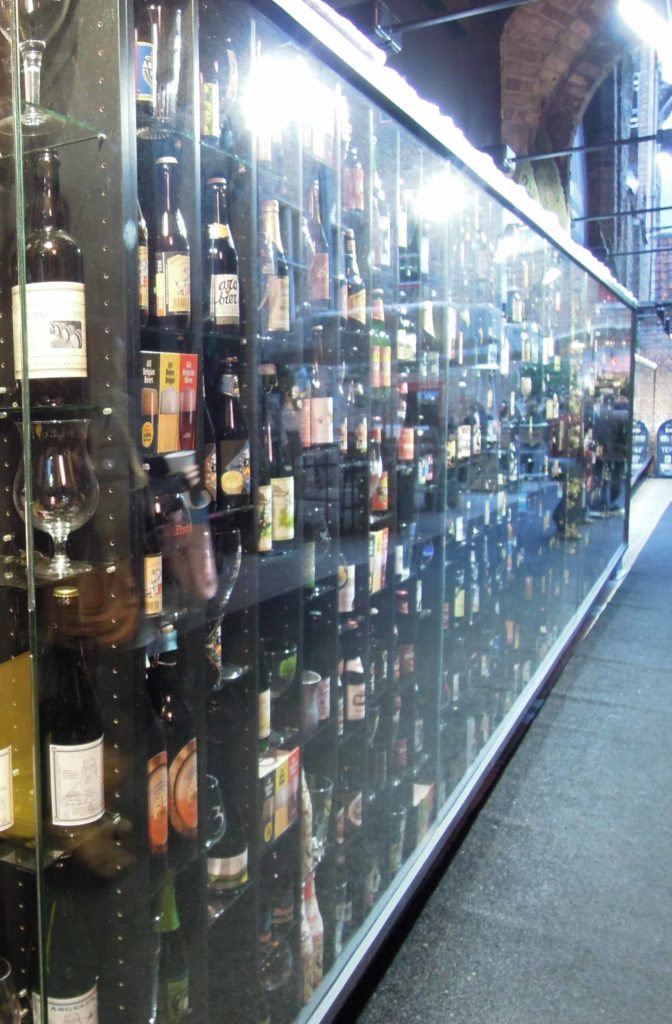 Beer wall in glass casing, Wollestraat 53, Bruges 8000, Belgium, arboursabroad, Belgian Beer