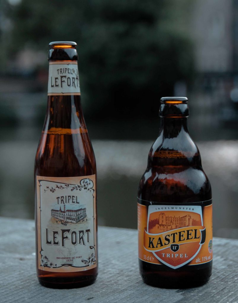 bottled beer, bottled Belgian Beer with Canal Behind, Le Fort, Kasteel, Bruges, arboursabroad
