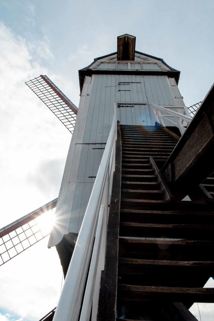 windmill, wooden windmill and stairs, Bruges, Belgium, arboursabroad