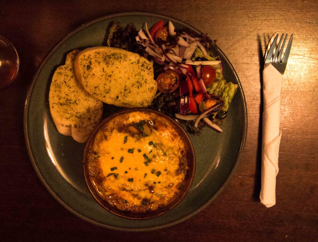 Lasagna bread and salad on plate, Scottish Food, Scottish Lasagna, Scottish food guide, arboursabroad, Scotland delicacies