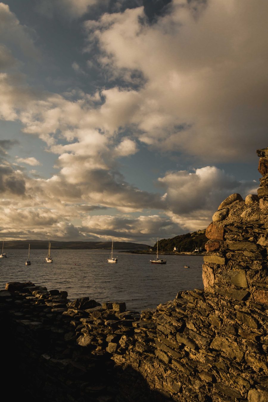 harbour view with stone castle, Lochranza Castle, Isle of Arran, arboursabroad, Scottish Castles