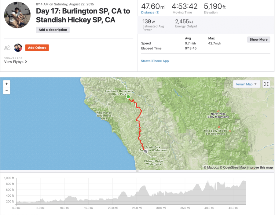 stava bike route information for cycling Burlington to Standish Hickey State Park