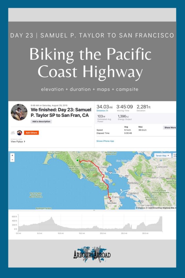 Pacific coast bike tour blog for cycling Samuel P. Taylor to San Francisco, map and ride information