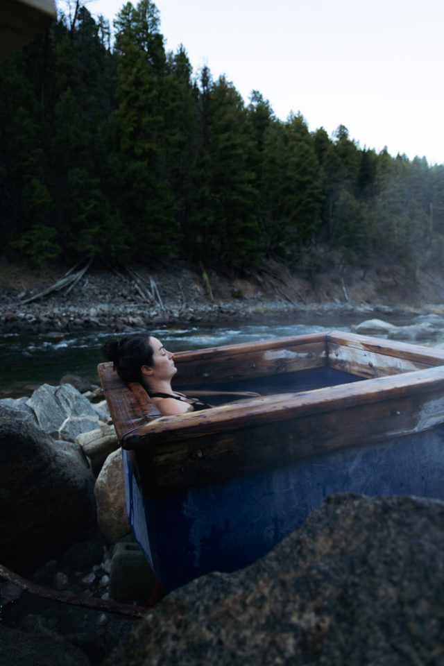 woman in hot spring, Stanley, Idaho, ArboursAbroad