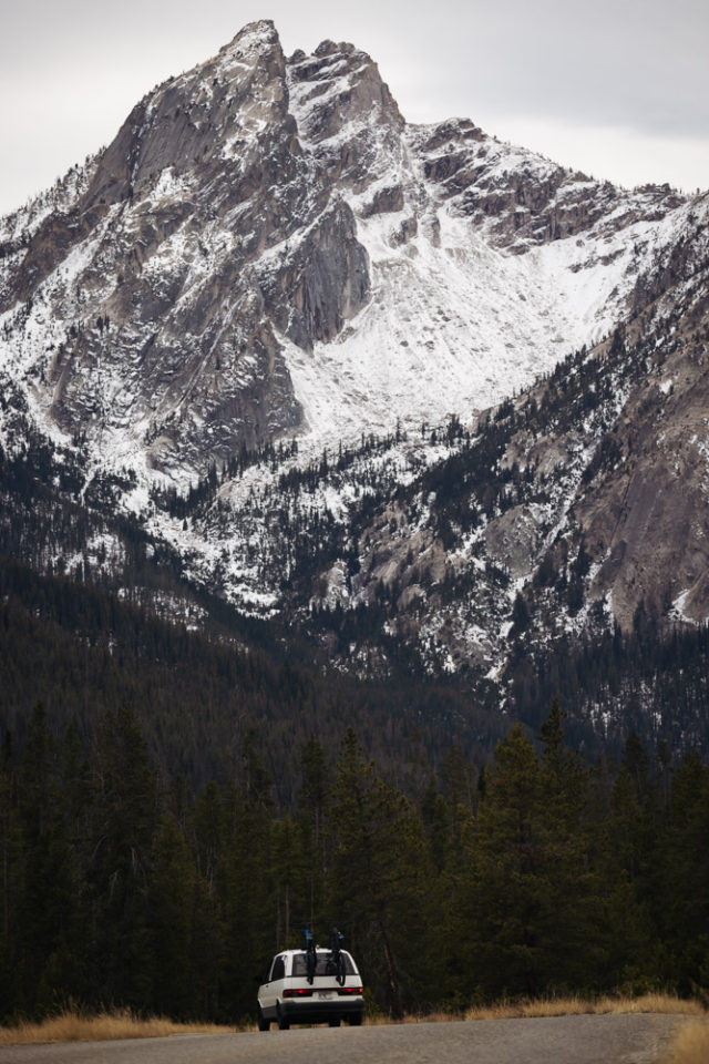 minivan campervan conversion with massive Sawtooth Mountains behind, ArboursAbroad, Vantrails, Vanlife