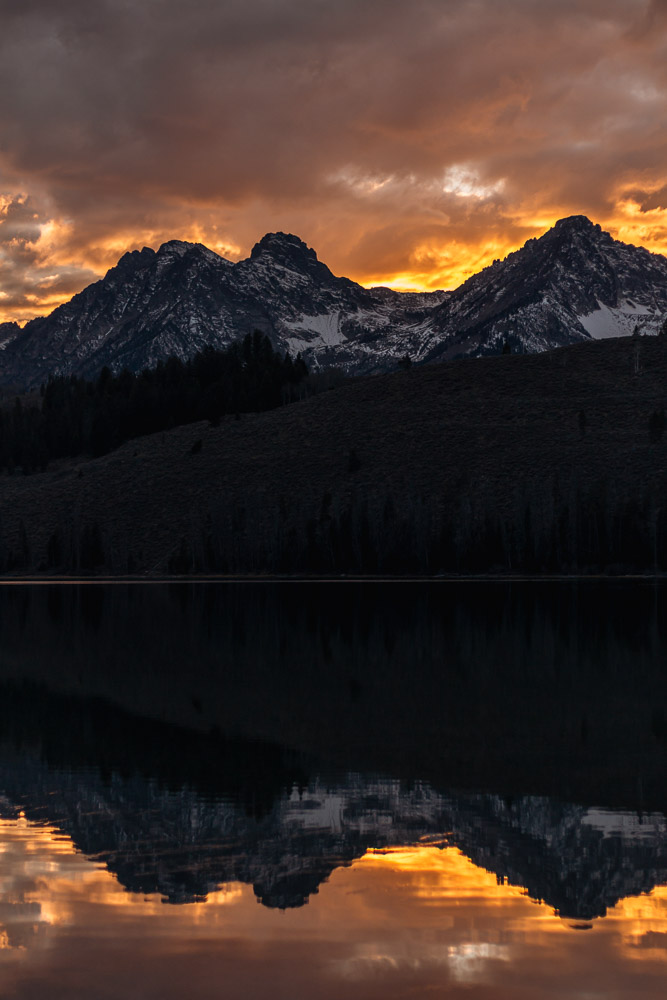 sunset reflection shot of Sawtooth Mountains, Idaho, ArboursAbroad