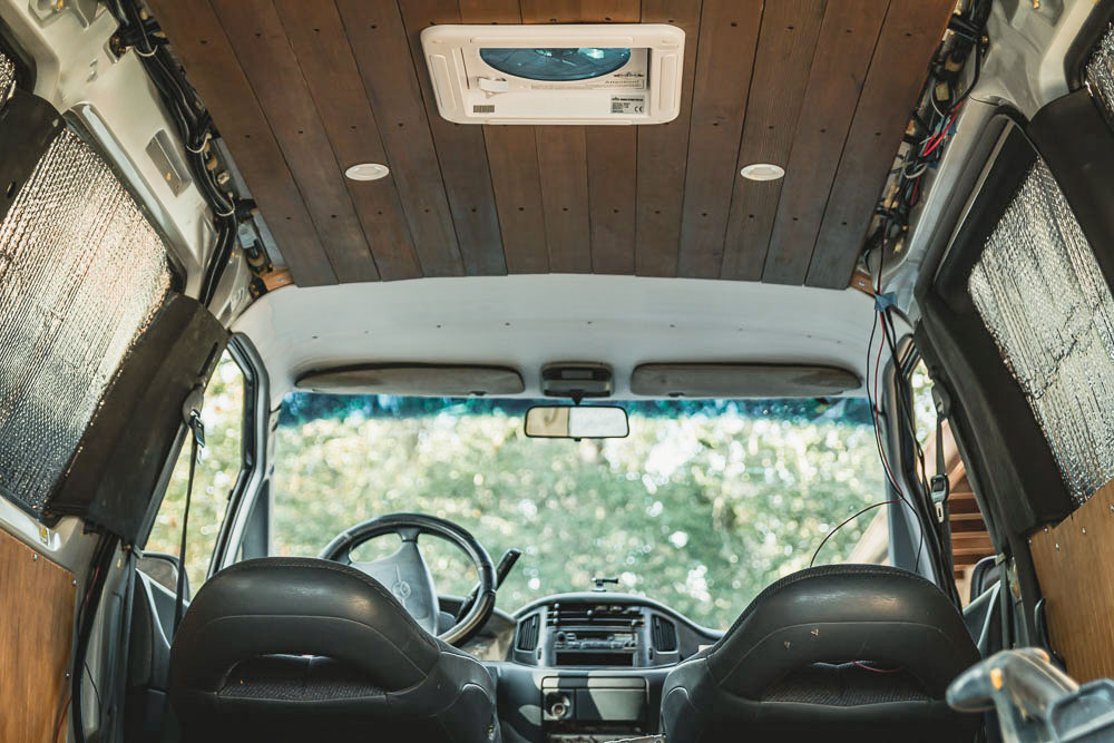 finished campervan ceiling, Arboursabroad, van trails