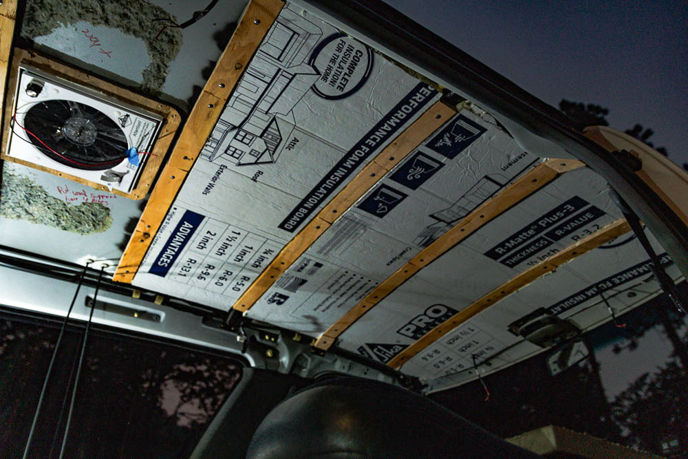 insulation in a campervan ceiling, Arboursabroad, DIY van build