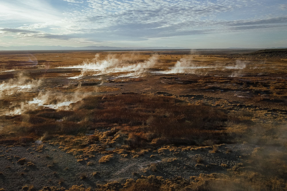 drone shot of hot spring steam, Utah, ArboursAbroad