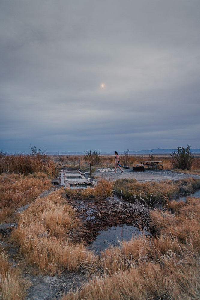 Hot spring tubs with full moon peaking through clouds, ArboursAbroad
