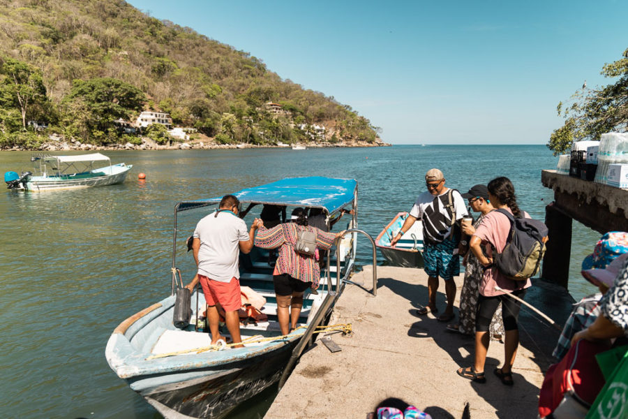 Yelapa water taxi dock, Boca de Tomatlan, people boarding boat, ArboursAbroad