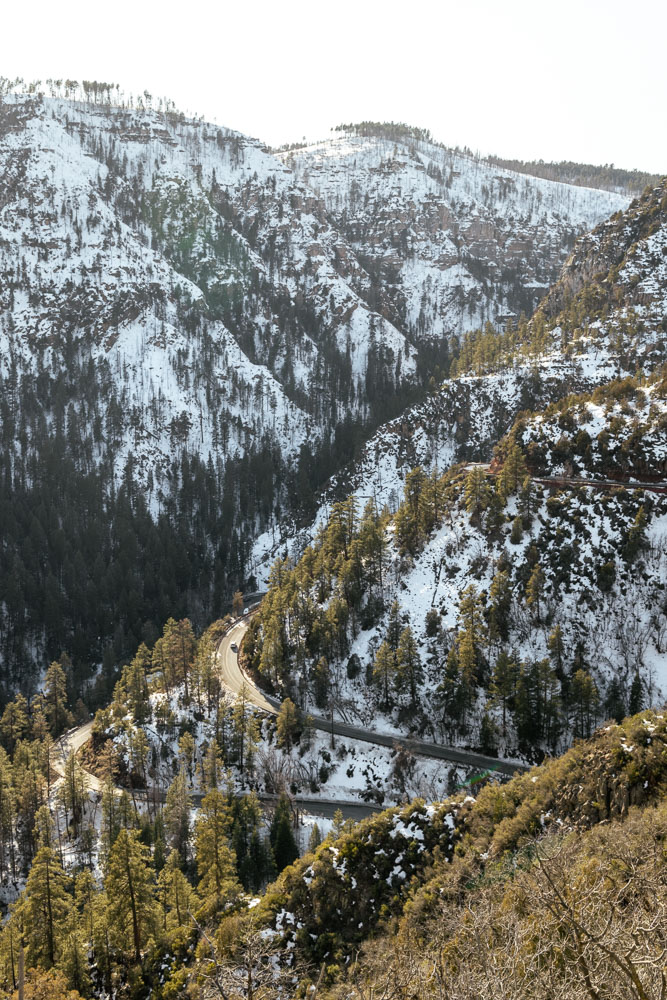 89A between Sedona and Flagstaff, mountain switchbacks with hair pinned turns.