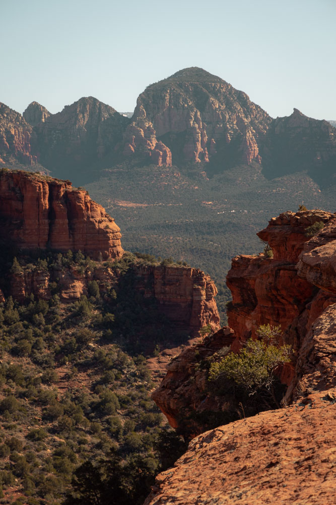 Views of Sedona's red rock from sunrise ledge in Sedona, one of the best sunrise hikes in Sedona.