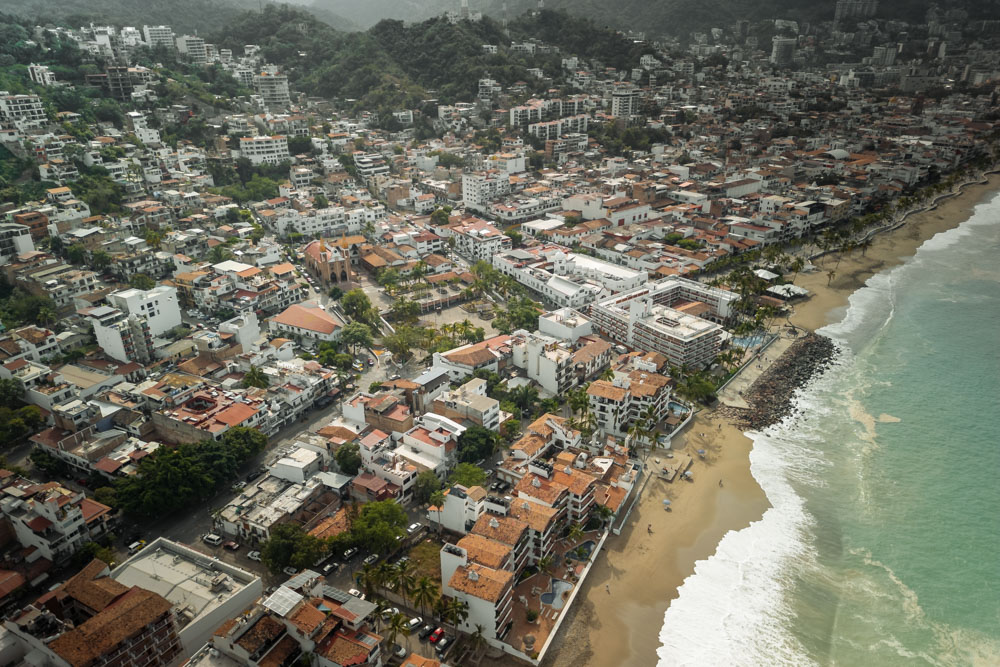 aerial view of puerto vallarta shot with drone variable nd filter.