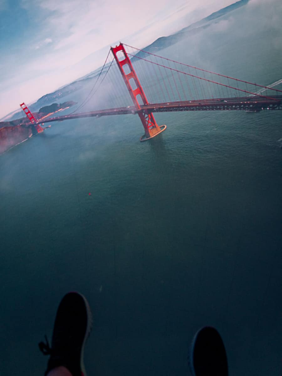 Views of the Golden Gate Bridge during the Flyover Las Vegas Attration.