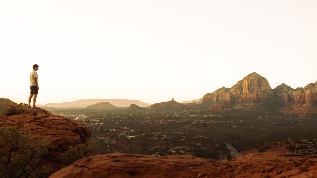 Jason at sunset overlooking Thunder Mountain in Sedona.