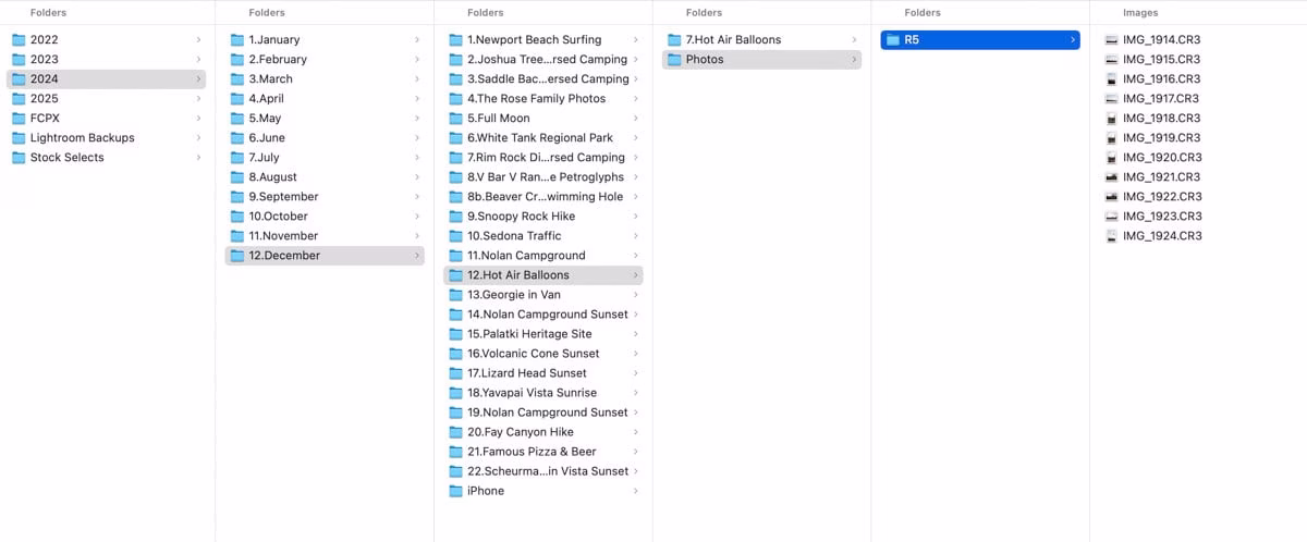 Screenshot of file organization structure on a hard drive