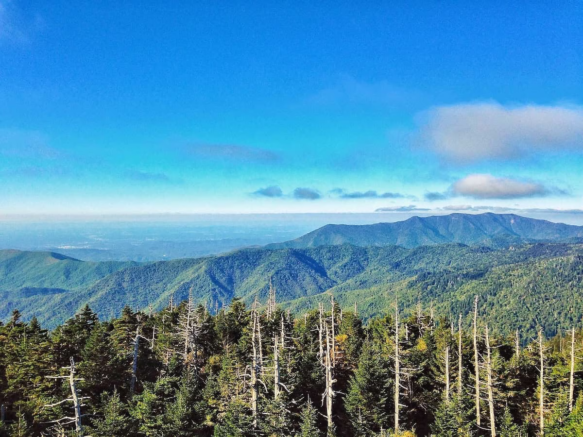 Blue skies over great smokey mountains.