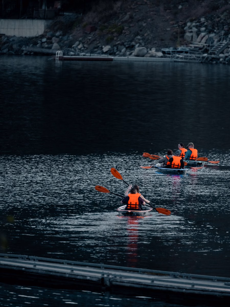 Kayakers paddling on Wallowa Lake near Joseph, Oregon.
